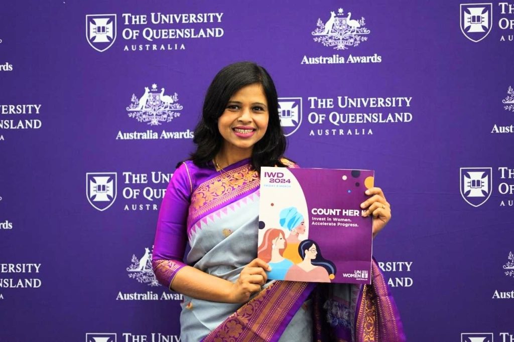 Fatema attending an event organised by Australia Awards for International Women's Day at the University of Queensland.