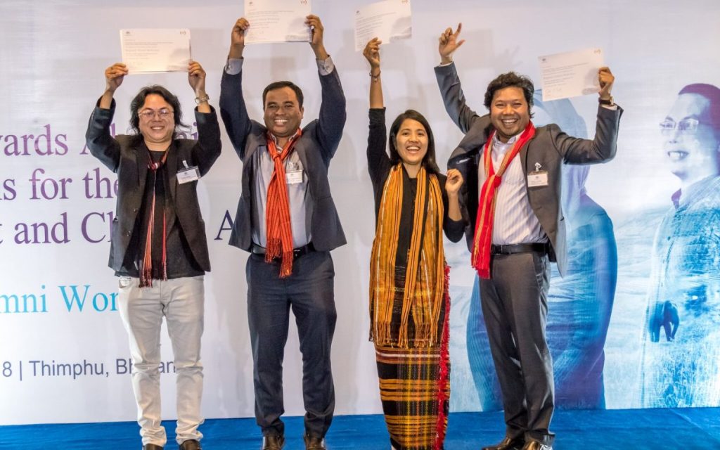 Lelung (Left) celebrating as part of the winning Bangladesh team at the 2018 Australia Awards Regional Alumni Workshop held in Thimphu, Bhutan.