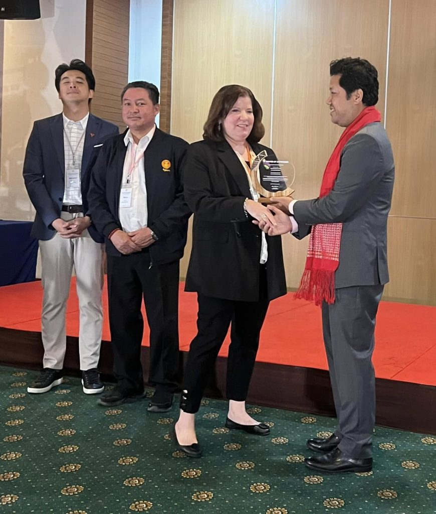Pallab (right) receiving the “Centers of Defenders” Award on behalf of Kapaeeng Foundation from Dr. Sheryl Lightfoot, Chairperson of the UN Expert Mechanism on the Rights of Indigenous Peoples, at the AIPP Awards Ceremony in Chiang Mai, Thailand in 2024, in recognition of the organisation’s commitment to advancing Indigenous Peoples’ rights in Bangladesh